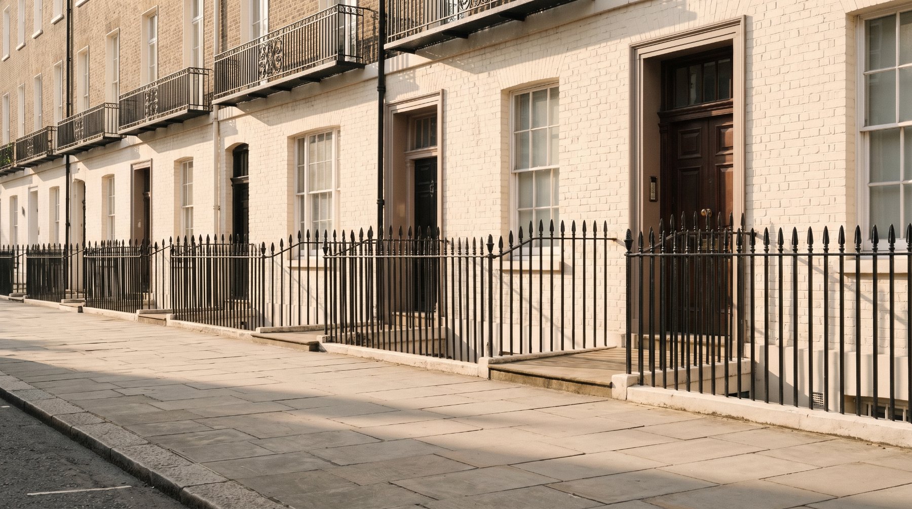 Georgian townhouse terrace in early morning light